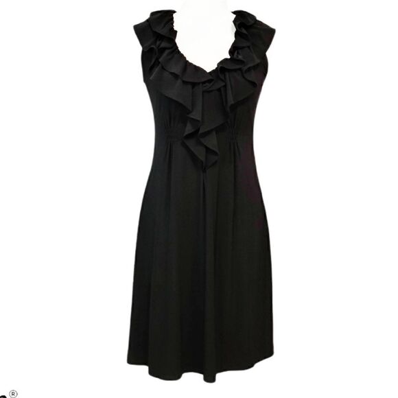 Tiana B. Ruffle V-Neck Collar Black Fit & Flare Dress Silhouette Extra Small XS - Picture 7 of 16